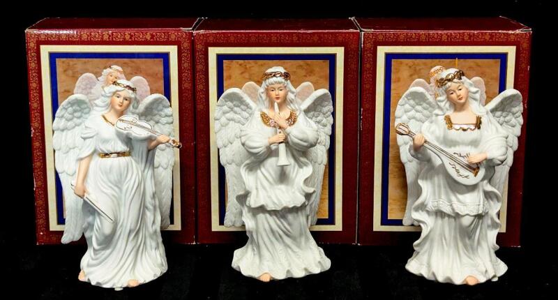 Trio of Handpainted Porcelain Collectable Angels, 7.75" Tall, No Chips or Cracks