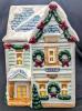 Cute Christmas Village-Style Cookie Jar, 9.75" Tall, Shallow Chips Throughout