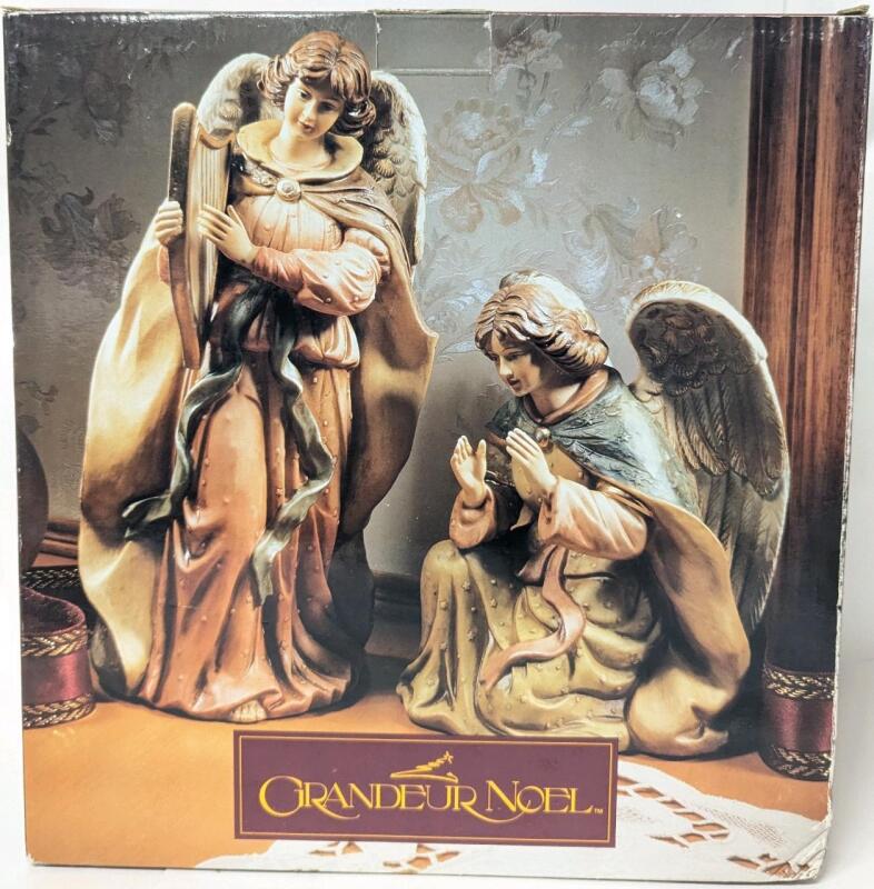 As-New Grandeur No&euml;l 2pc Handpainted Porcelain Angel Figures, 6.5" - 9.75" Tall