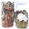 As-New Grandeur No&euml;l 2pc Handpainted Porcelain Angel Figures, 6.5" - 9.75" Tall - 2