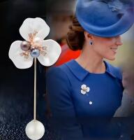 Women's Princess Catharine Elegant Floral Brooch - 14K Gold Plated Clover Pin with Imitation Pearls & Rhinestones Replica Kate Pin Fashion Lovers approximately 3.5&rsquo;&rsquo; stock photos added see description