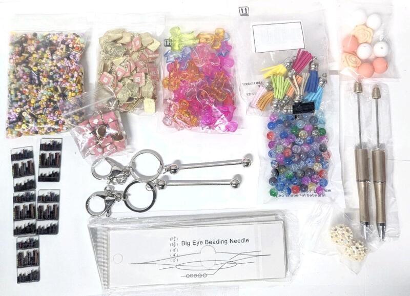 Assorted New Jewelry Findings, Beads, Beading Needle, Charms, Keychains, Tassels, Customizable Ballpoint Pens +