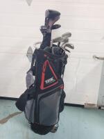 New - Power Bilt TPX Men's Right-Handed Golf Club Set w/Standing Bag . Includes : Driver , 3 Wood, 3 & 4 Hybrid, 5, 7, 8, 9, Pitching Wedge & Sand Wedge Irons, Putter, and a Standing Bag .