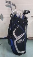 New - Power Bilt TPX 2.0 Men's Left-Handed Golf Club Set w/Standing Bag . Includes : 3 Wood, 3 & 4 Hybrid, 6, 7, 8, 9, Pitching Wedge & Sand Wedge Irons, Putter, Three Headcovers and a Standing Bag . Retail New $280