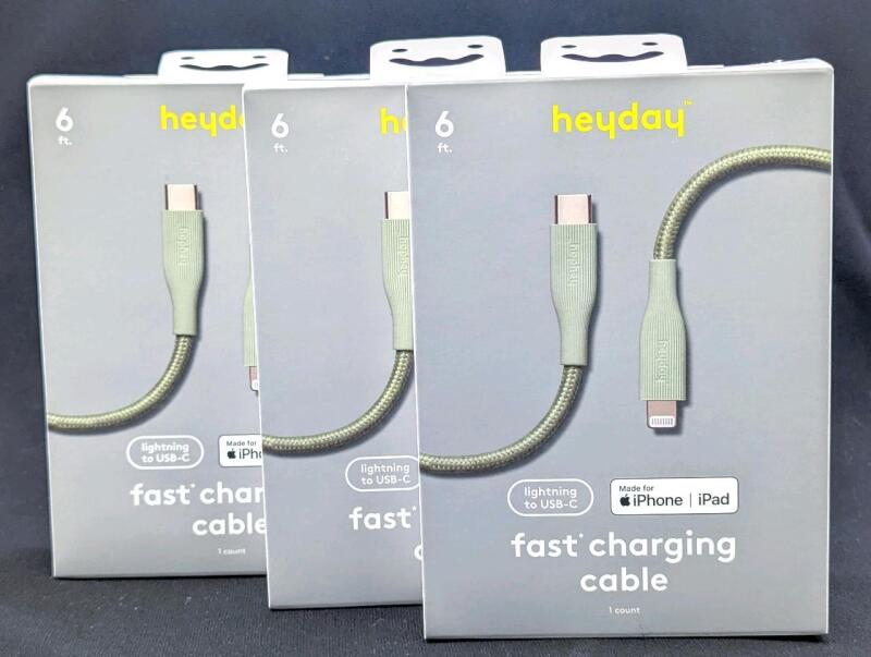 3 New 6ft Long Heyday Apple iPhone/iPad Lightning to USB-C Fast Charging Cables