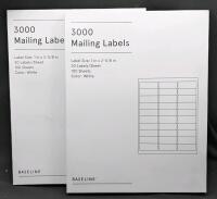 6,000 New BASELINE Mailing Labels BL58260, White . Label Size : 1"&times;2 ⅝" each. 2 Packages of 100 Sheets, 30 Labels Per Sheet