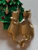 Elegant Two Cats Gazing at Christmas Tree Brooch Fish Decorations - KC Golden-Plated with Sparkling Gemstones, Festive Red Berries Detailed Craftsmanship 2.95&rsquo;&rsquo; stock photos added see description - 5