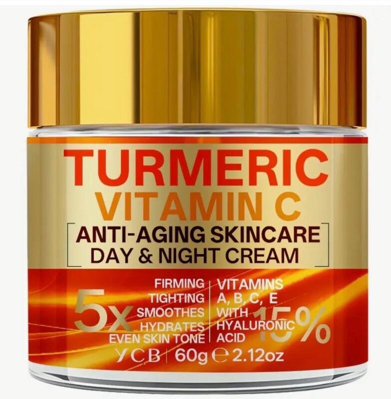 New 60g -5x Firming Turmeric Vitamin C Day & Night Cream | Hydrates with Hyaluronic Acid, Retinol, Collagen, Vitamin E, Exp: 2028/05/27 Cream stock photos added see description