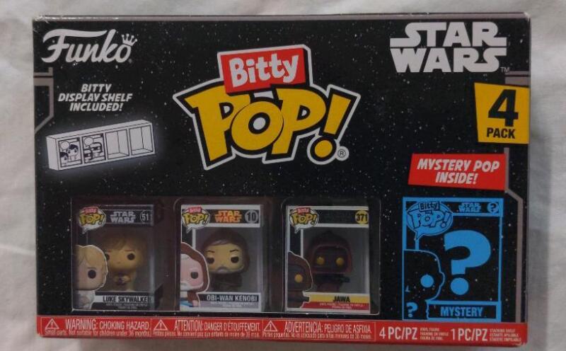 New Bitty Pop Funk Pop 4 Pack , Luke Skywalker, Obi Wan, Jawa and a mystery Funko Pop