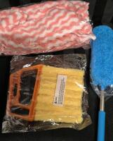 New Home Dusting Lot - Duster for Blinds, 10 New Dusting Cloths 8 by 8" & Hand Duster that Extends to 32"