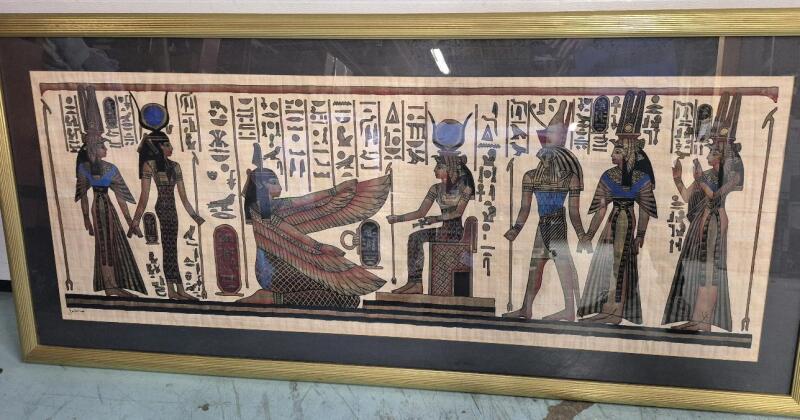 Very Large Framed Egyptian Papyrus 32.5" by 71 Wide"