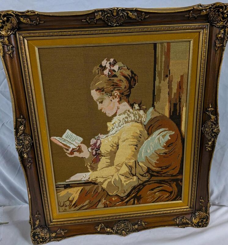 Vintage Framed Stitchwork. 22" by 26" with frame