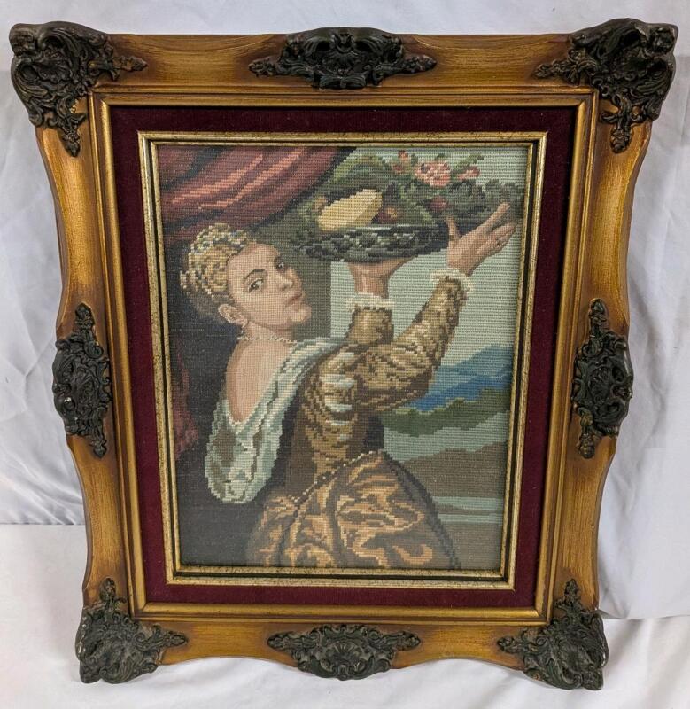 Vintage Framed Stitchwork. 19" by 16"