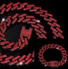Iced Out Garnet Red Rhinestone Cuban Link Necklace & Bracelet Set Double safety clasps Box Clasp Dark Gun Metal back Sizes in description Stock photos added - 2