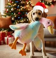 New Large Soft Goose Dog Plushie Safe Embroidered Eyes Chewable Best Friend approximately 19&rsquo;&rsquo; layer out Mixed Cotton Candy Colours stock photos added