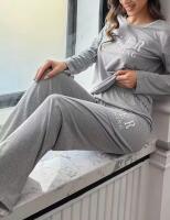 New Women's Size XXL Cozy Gray Pajama Set with "Over Thinking" Print - Soft Long Sleeve Top & Elastic Waist Pants -Great Lounge Wear machine washable 95% Polyester 5% Elastane stock photos added<br/><br/>