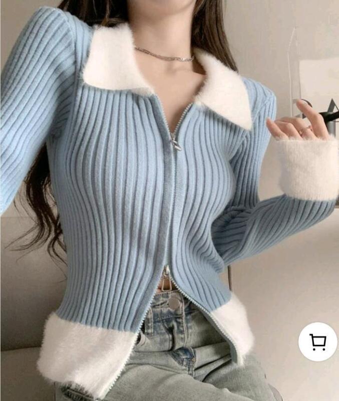 New sz Medium Women's Full Zipper Ribbed Sweater