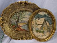 2 Vintage Framed Stitchwork. Largest Measures 13" Wide