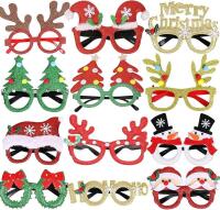 12 New O/S Novelty Glitter Christmas Glasses (Lensless)