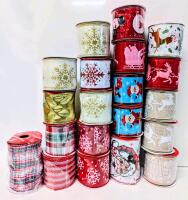 20 New Rolls of Holiday Christmas Fabric Ribbon. See Photos For Sizes