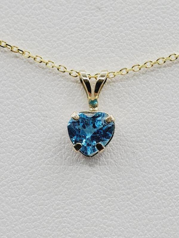 10KT Yellow Gold Natural Blue Topaz (0.93ct) Heart Shape Pendant with Gold Plated Sterling Silver Chain, Retail $350.00.