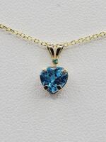 10KT Yellow Gold Natural Blue Topaz (0.93ct) Heart Shape Pendant with Gold Plated Sterling Silver Chain, Retail $350.00.