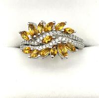 Sterling Silver Natural Citrine Quartz (1ct) with Natural White Topaz (0.06ct) Ring, Size 6.5, comes with APPRAISAL $200.00.