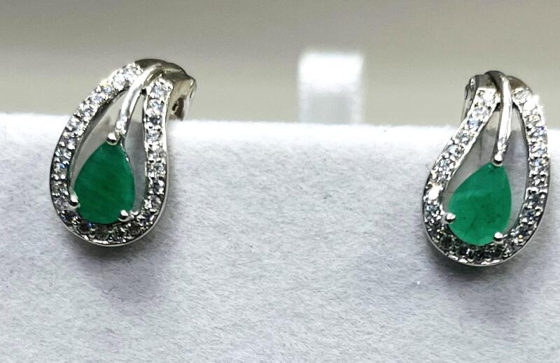 Sterling Silver Natural Emerald (1ct) with CZ (0.40ct) Earrings, comes with appraisal $400.00. Emerald is the birthstone for May.