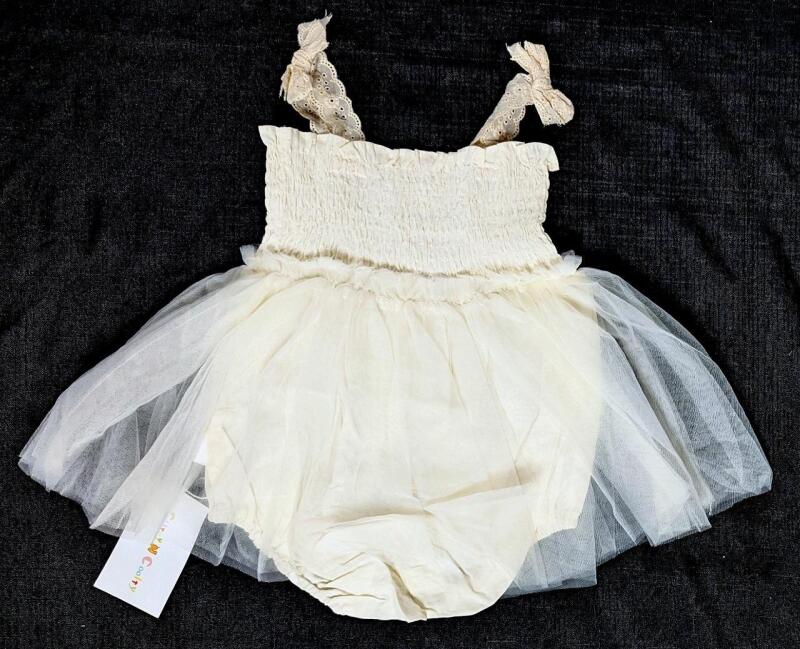 New Size 12-18 Months CUTEY N COOLTY Twinkle Tulle Romper (Off-White) 100% Cotton, H10387, Retails $48.99!