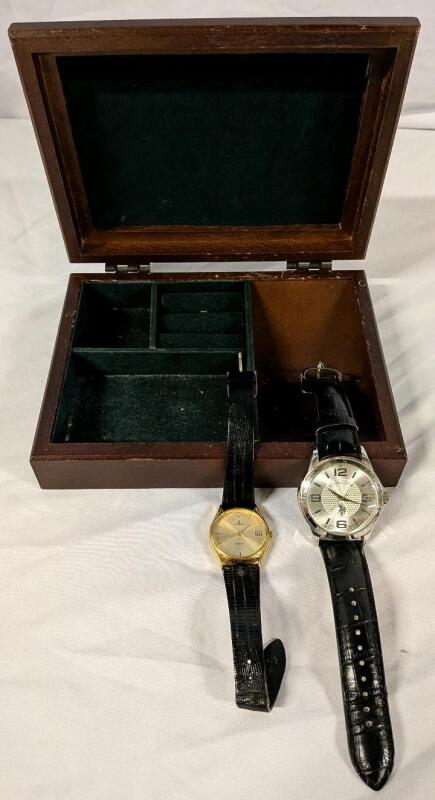 2 Watches and Jewelry Box. Polo Watch - USC50026. And Lotus - V142-7000. Jewelry Box Measure 8" Wide