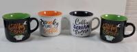 Four (4) New 14oz Halloween Coffee Mugs .