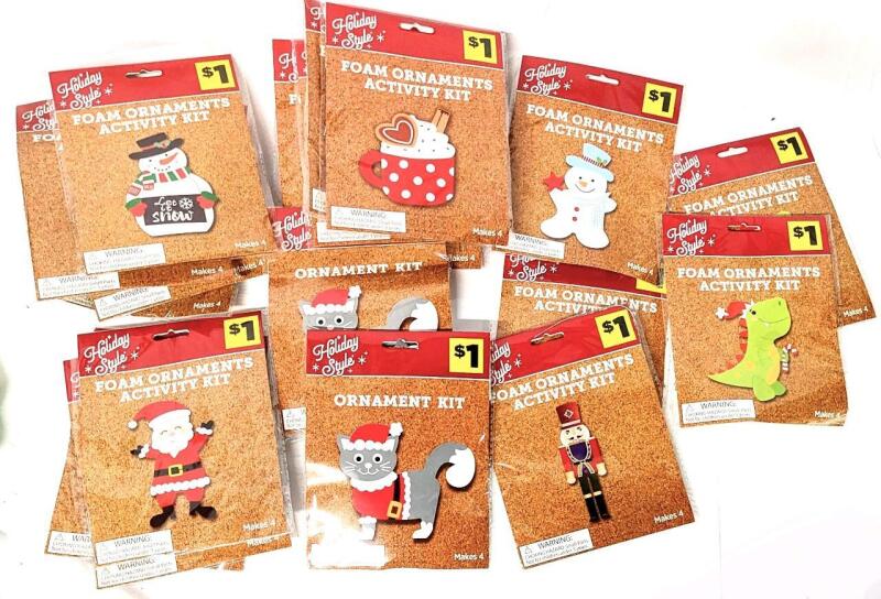 19 New Foam Ornament Activity Kits, Most Ornaments Around 3.5" When Completed, Each Kit Makes Up To 4 Ornaments