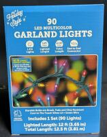New 90 LED Multicolor Green Wire Garland Lights, Indoor Outdoor, 12.5ft Total Length
