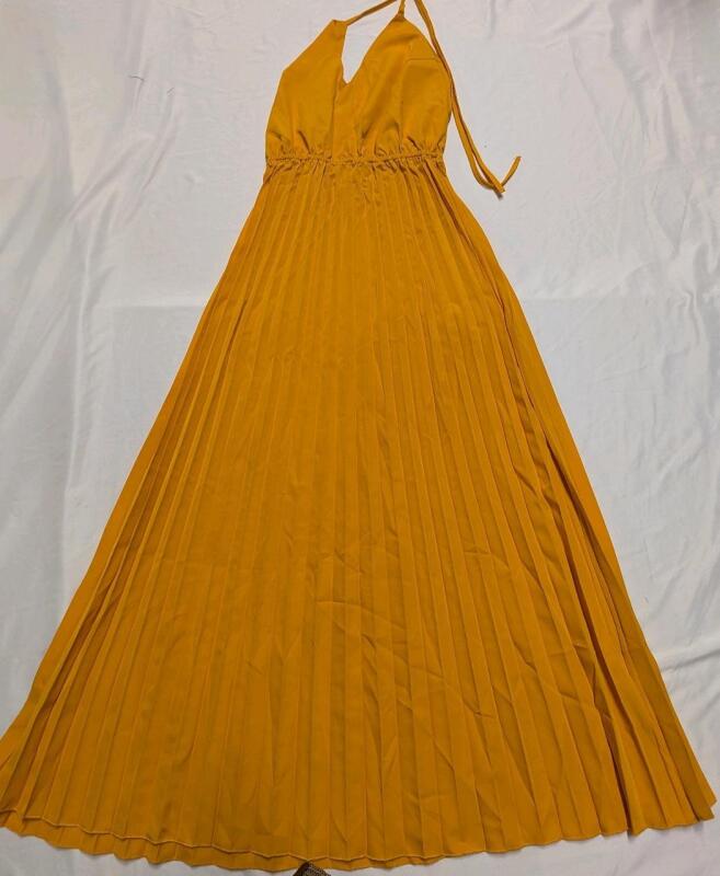New Size Small Tie Neck Backless Pleated Dress.