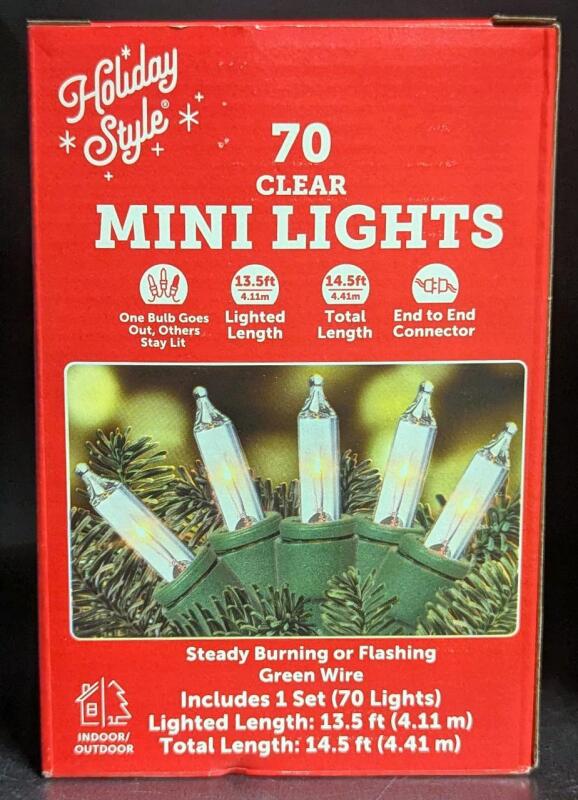 New 70 Clear Bulb Green Wire Mini Lights, Indoor Outdoor, 14.5ft Total Length