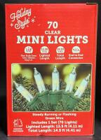 New 70 Clear Bulb Green Wire Mini Lights, Indoor Outdoor, 14.5ft Total Length