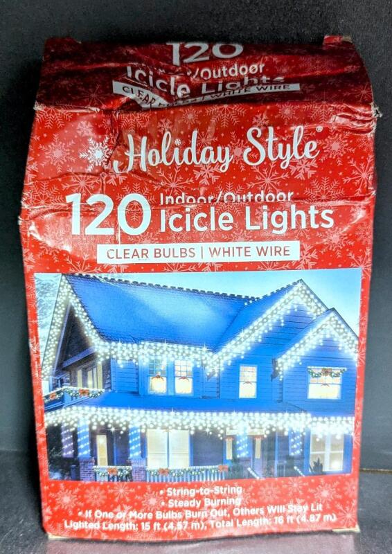 New 120 Clear Bulb White Wire Indoor Outdoor Icicle Lights, 16ft Total Length