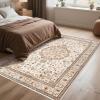 New Zentavio Area Rugs 6x9 Washable Non-Slip Kid & Pet Friendly Living Room Carpets Vintage Floral Foldable Thin Low Pile Rug for Bedroom Kitchen Dining Room Beige - 2