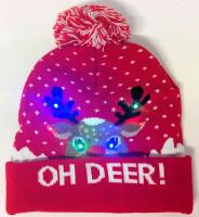 New O/S Adult Knitted Light-Up Toque "Oh Deer!" Novelty Ugly Christmas Hat