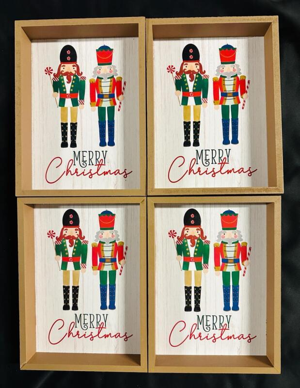 4 New Merry Christmas Table Blocks / Decorative Deep Plates