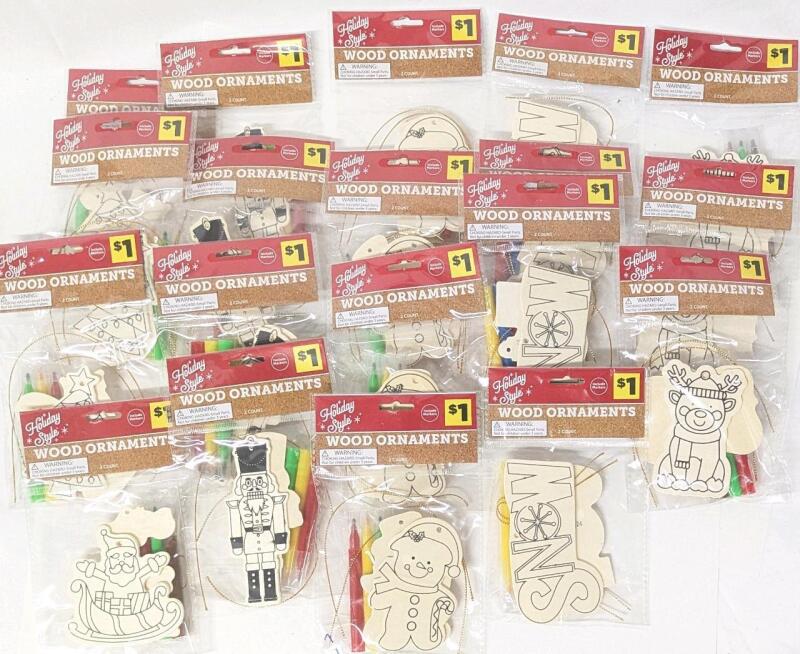 19 New Wood Ornament Kits, Up To 4.25" Long. 2 Ornaments Per Pack