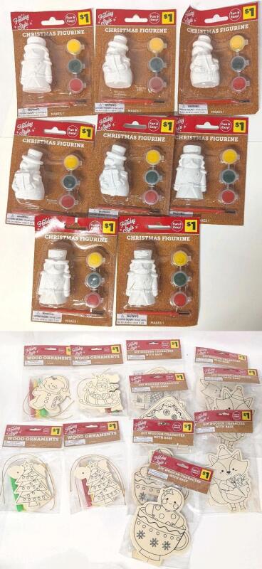 19 New Christmas Crafts : 8&times; Paint-Your-Own 2.75" Figures, 7&times; DIY Wooden Character Standees & Wood Ornament Kits