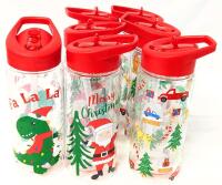 7 New Plastic Christmas Water Bottles With Built-In Straws, 473ml