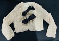 New Women&rsquo;s Large Cropped Sequin Jacket with Oversized Ribbon Tie Closures