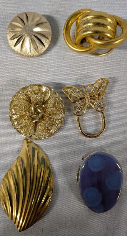 6 Scarf Clips. Largest Measures 2.25" Long