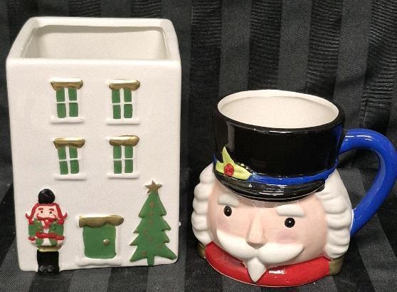 New Ceramic Holiday Decor - Mug 4.75" & Utensil Holder 6.25" tall