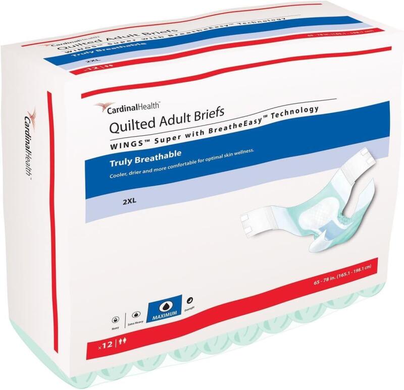 New 48/ Case Cardinal Health Quilted Adult Briefs, Wing Super with BreatheEasy Technology, Maximum Absorbency, XX-Large, Case of 48