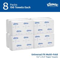 New Kleenex Professional Universal Multifold Paper Towels, Bulk (02046), Absorbency Pockets, 9.2" x 9.4" Towel, White (150 Sheets/Pack, 8 Packs/Case, 1,200 Sheet Total)