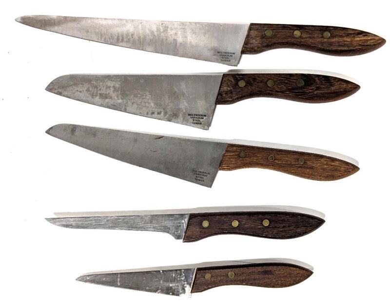5 Molybdenum Vanadium Steel Kitchen Knives Made in Taiwan, 8.5" - 14" Total Length