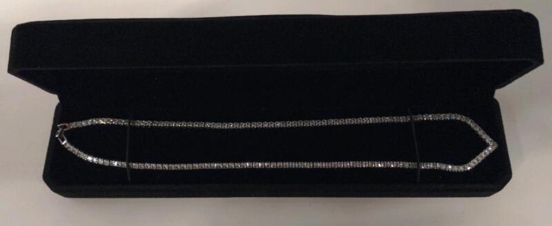 New Platinum Plated 2.5mm Princess cut Simulated Diamond Tennis Necklace - Adjustable 18" Long
